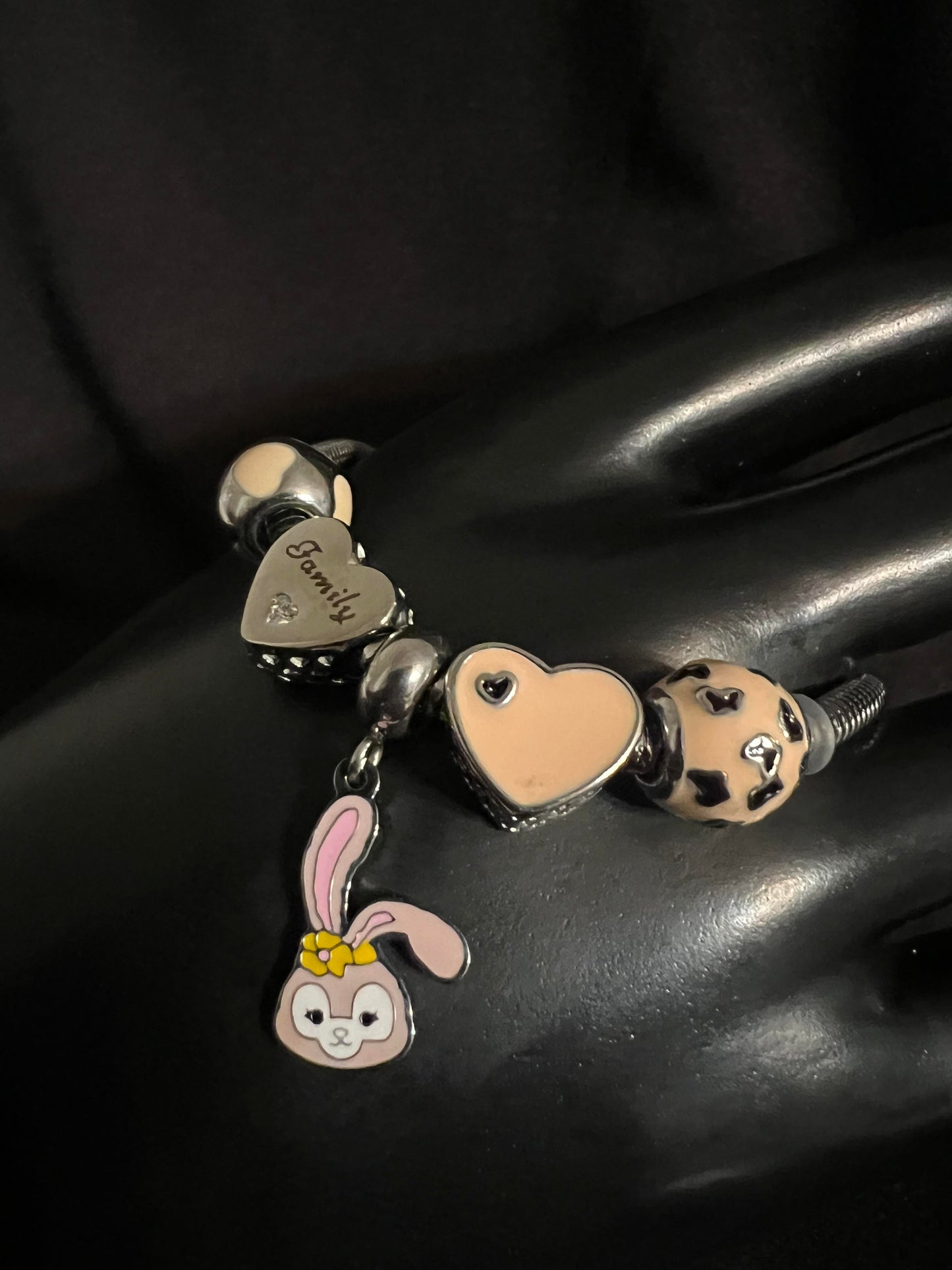 Family, love bunny snake bracelet with charms