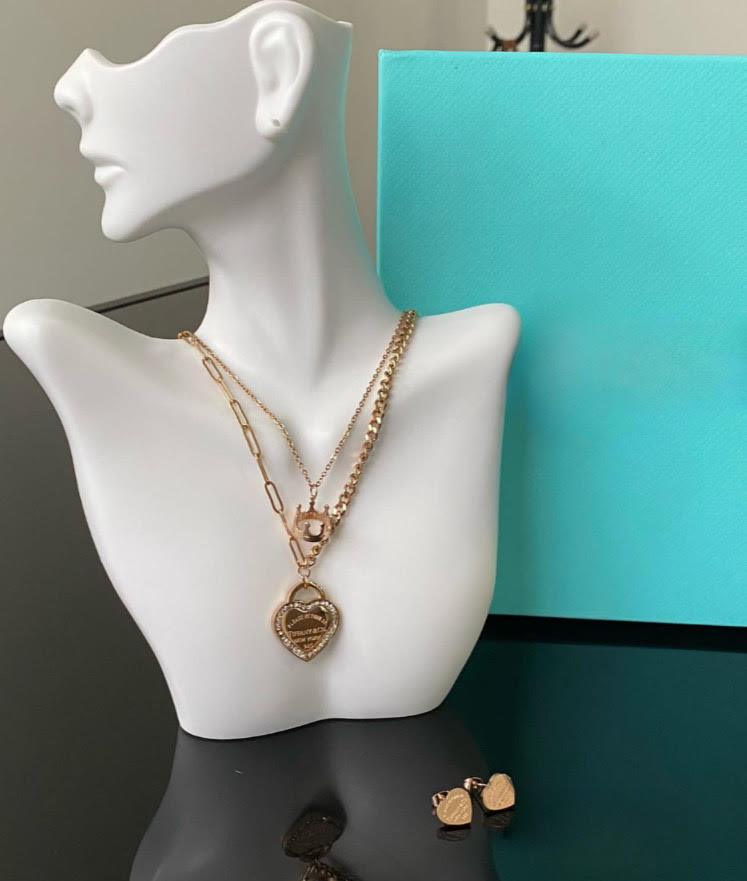 Heart Tag and crown Necklace and earring set