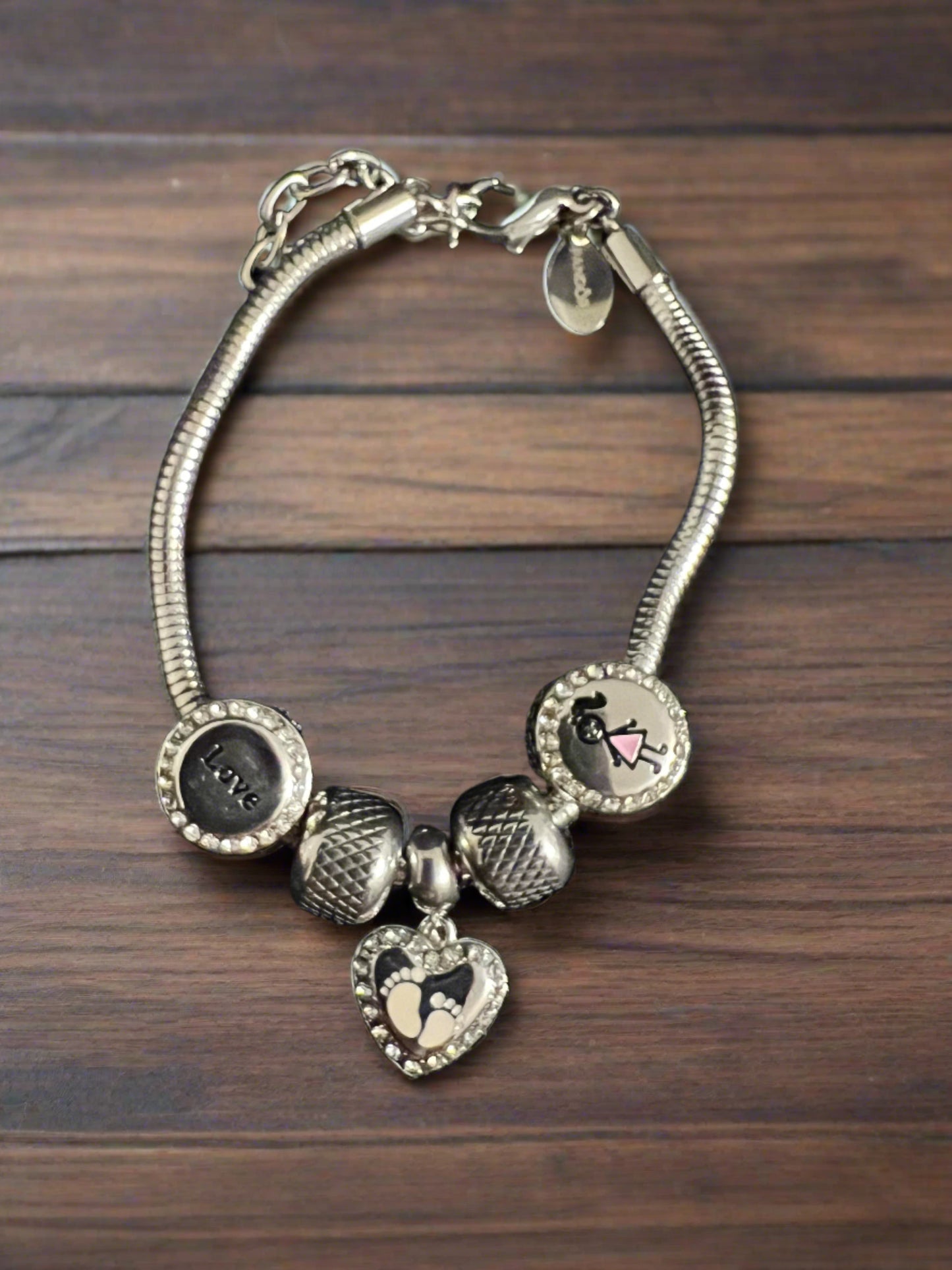 Foot Prints Snake Bracelet with charms