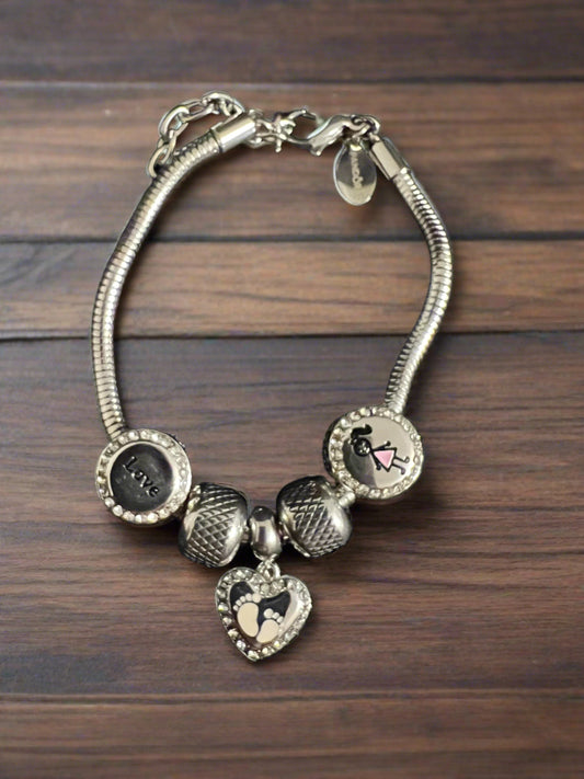 Foot Prints Snake Bracelet with charms