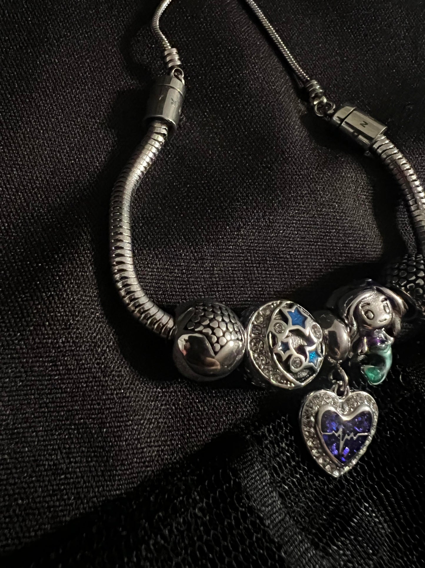 Mermaid, heart snake chain charms bracelet