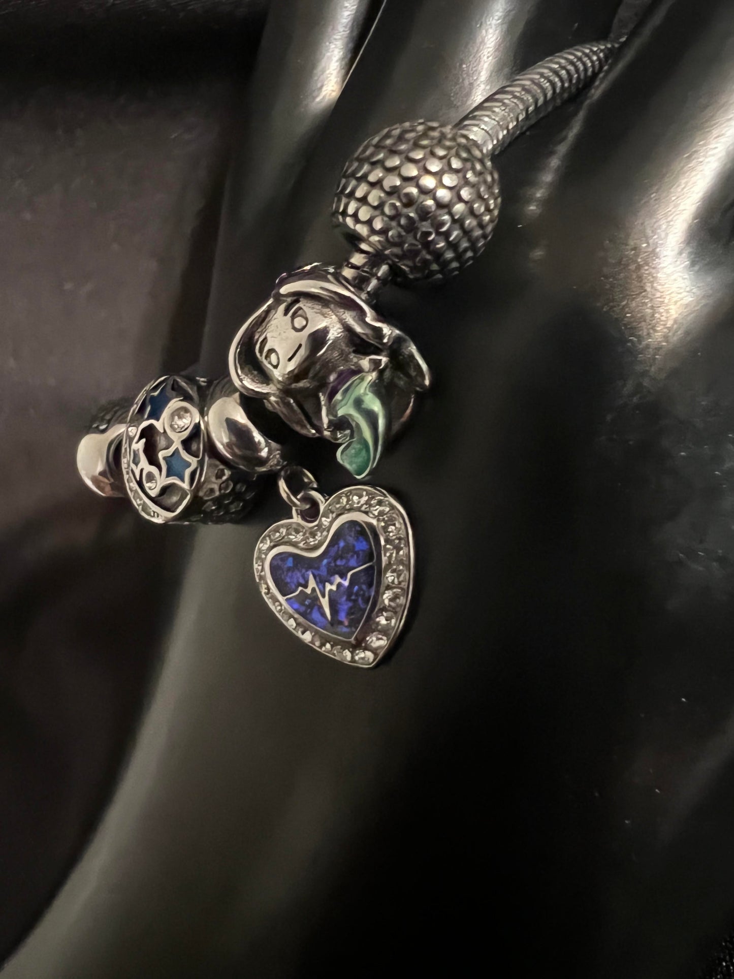 Mermaid, heart snake chain charms bracelet