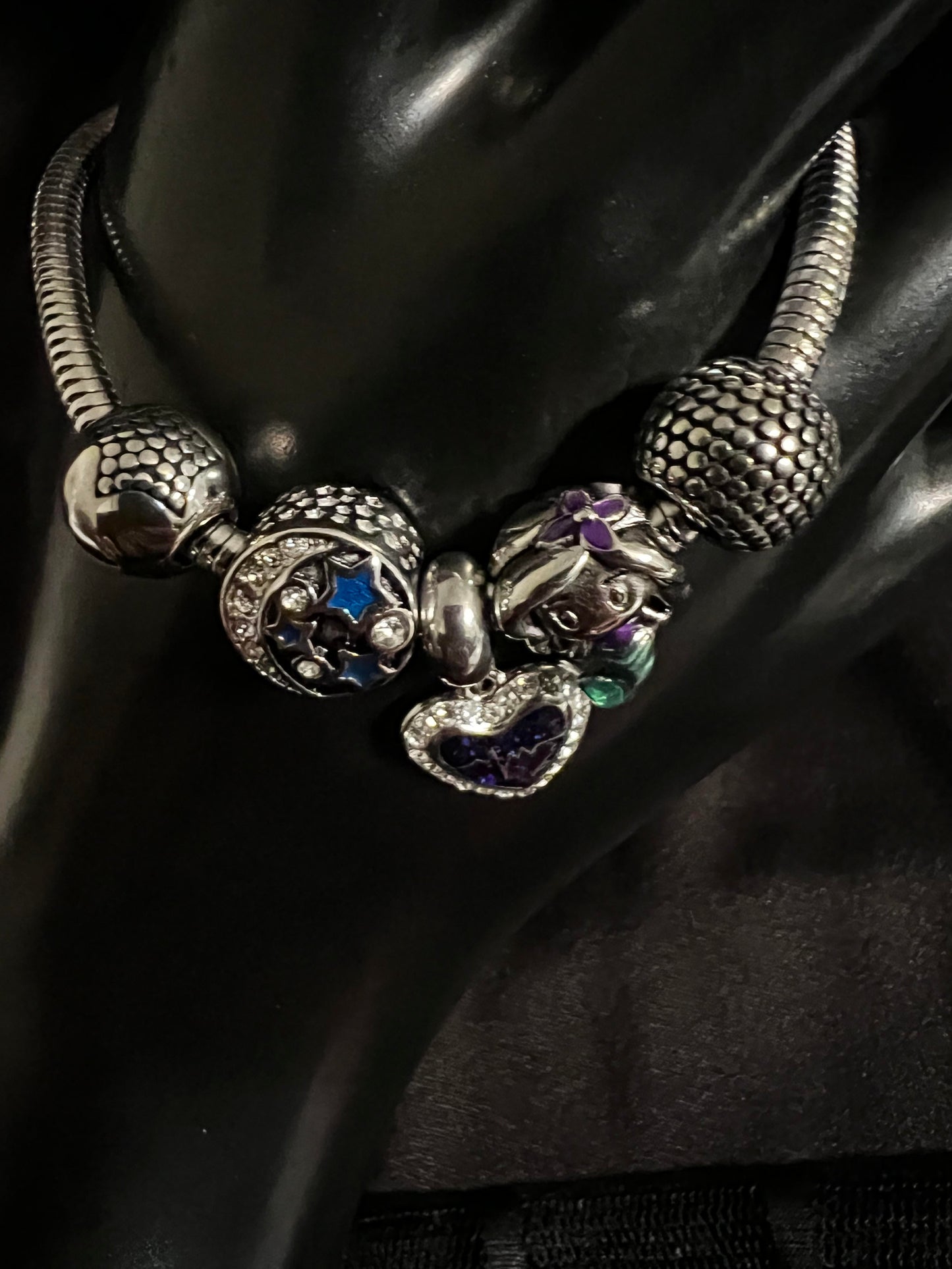 Mermaid, heart snake chain charms bracelet