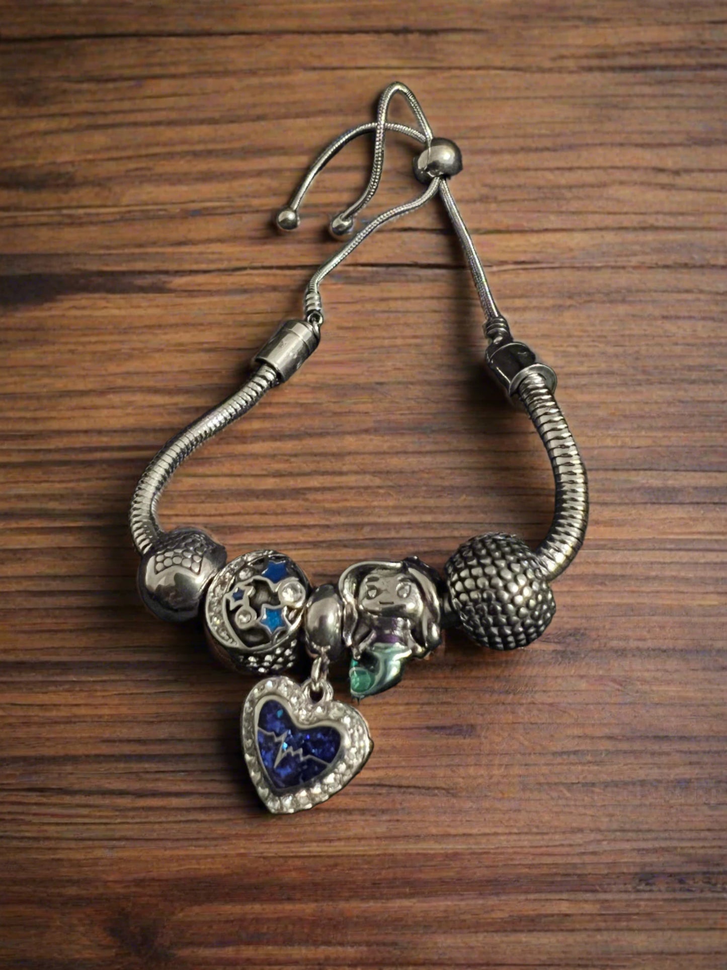 Mermaid, heart snake chain charms bracelet