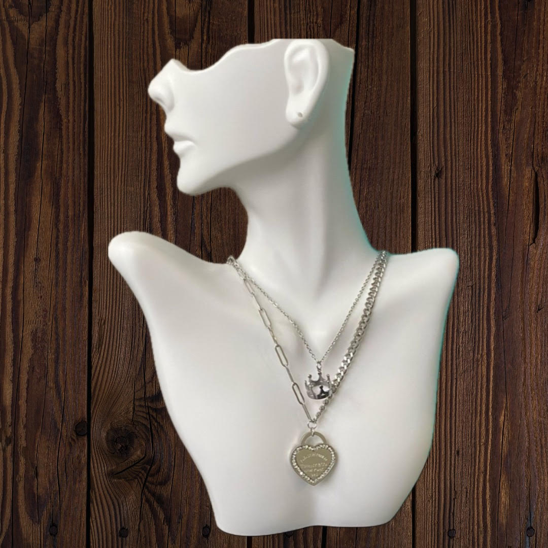 Heart on heart Tag Pendant and earrings