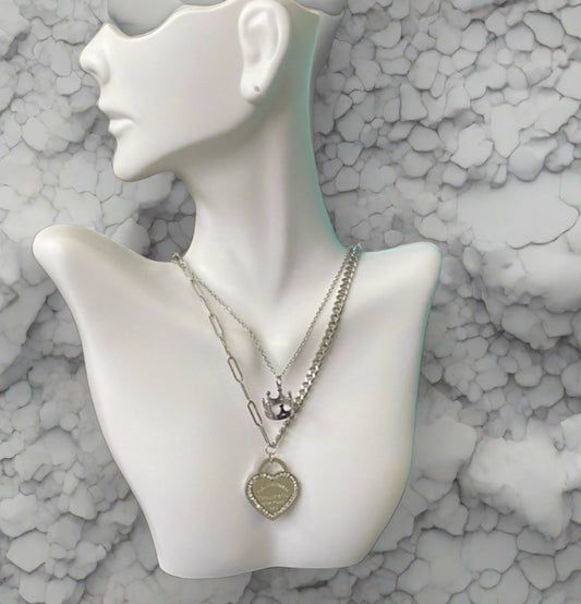 Heart Tag and crown Necklace and earring set